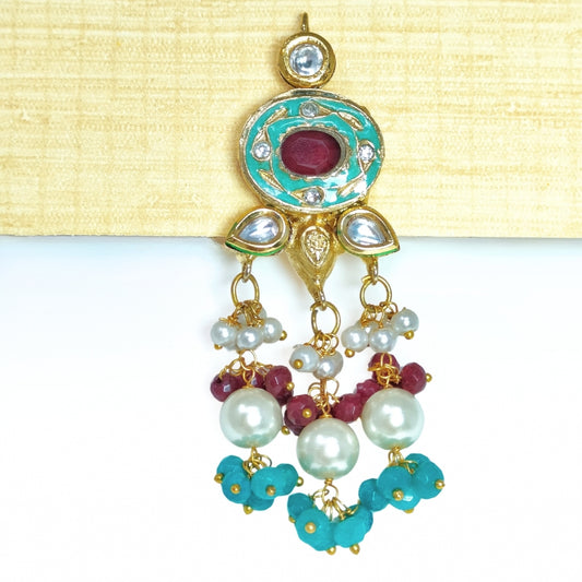 Designer Long Necklace with Earrings Set for Women & Girls - Cyan or Turquoise